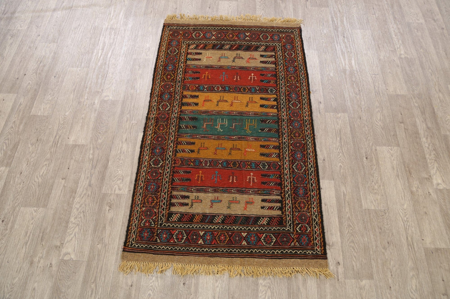 Tribal Sumak Kilim Hand-Woven Persian Area Rug 3x6