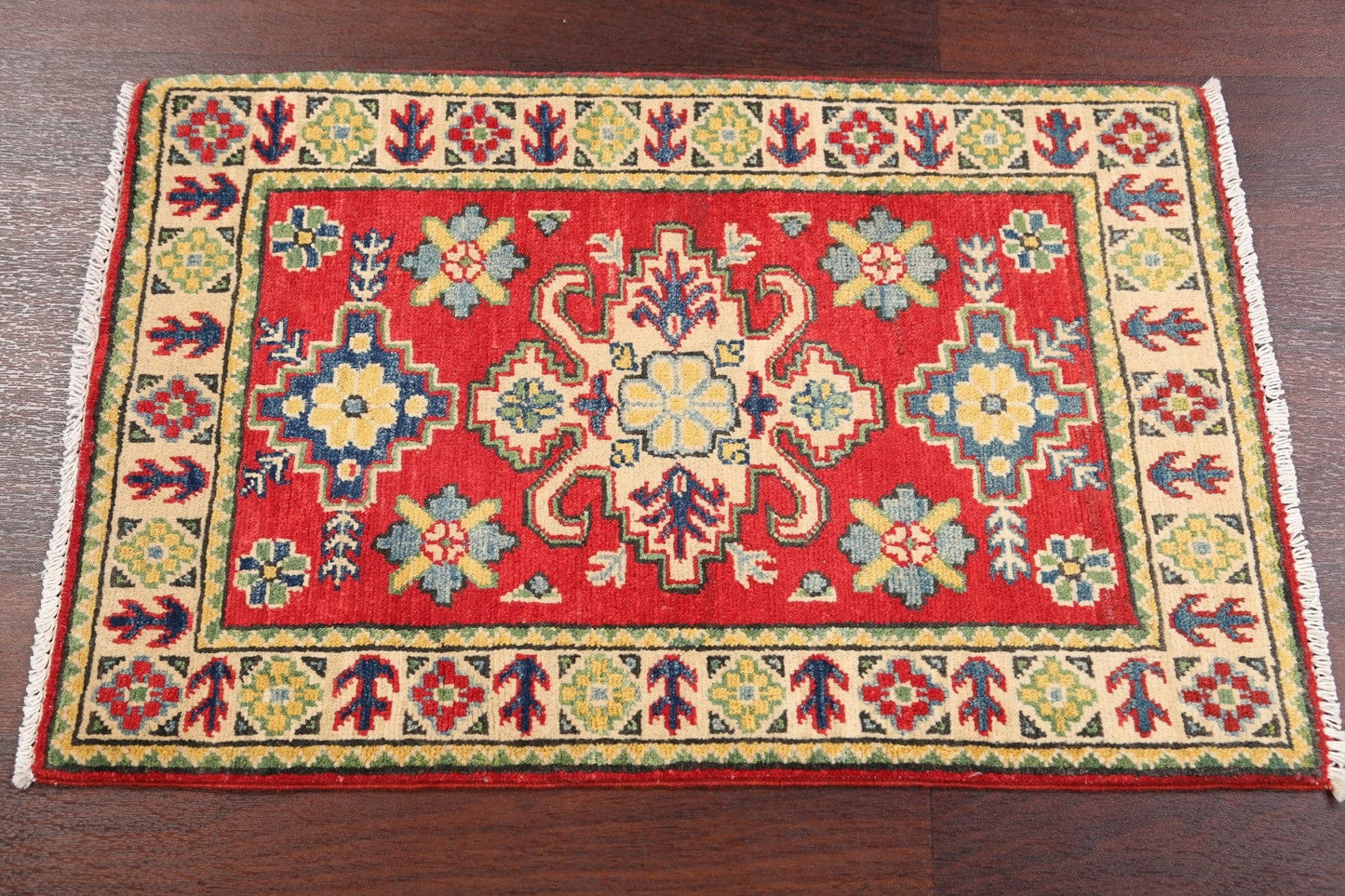 Geometric Red Super Kazak Oriental Rug 2x3