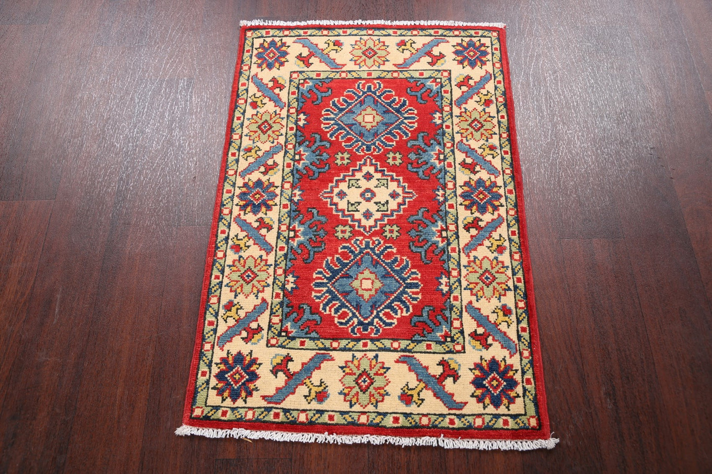 Geometric Red Super Kazak Oriental Area Rug 2x3