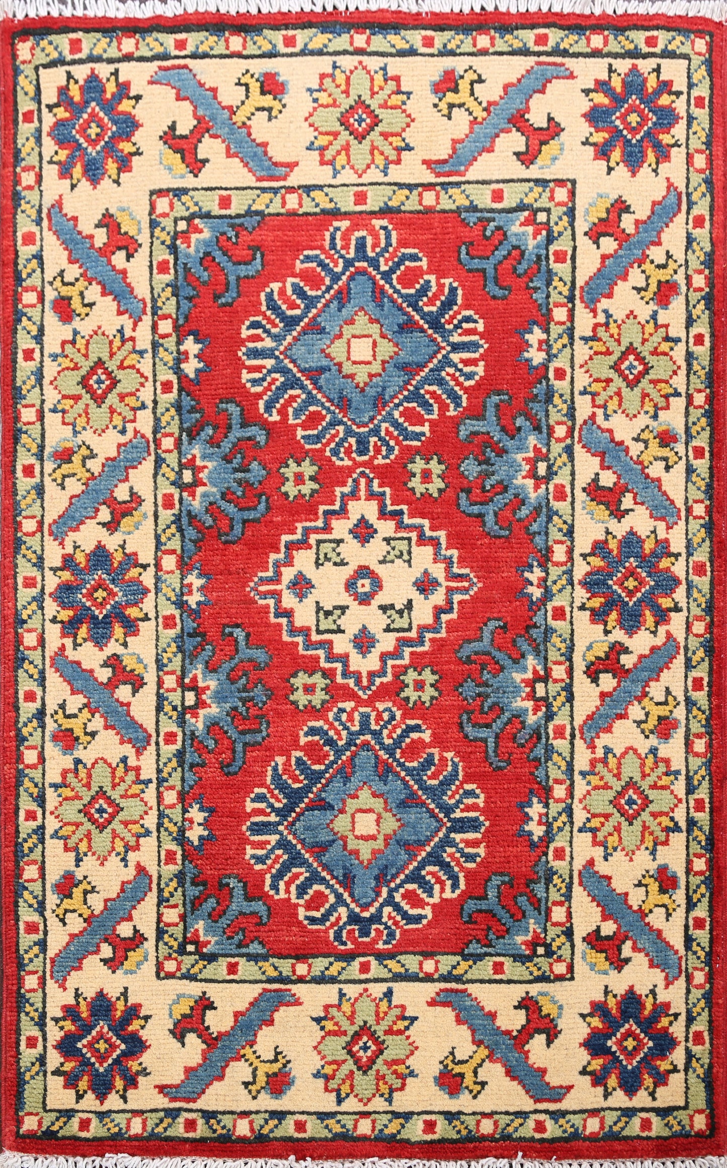 Geometric Red Super Kazak Oriental Area Rug 2x3