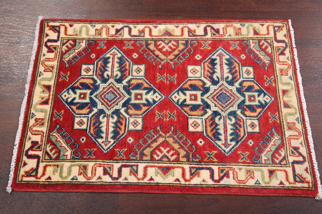 Geometric Red Super Kazak Oriental Area Rug 2x3