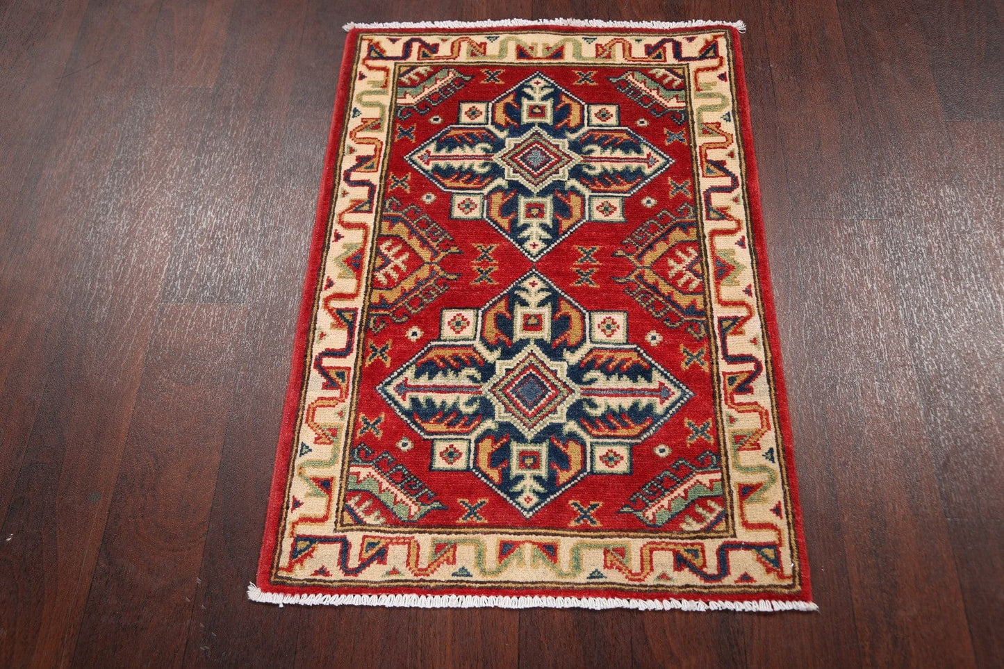 Geometric Red Super Kazak Oriental Area Rug 2x3