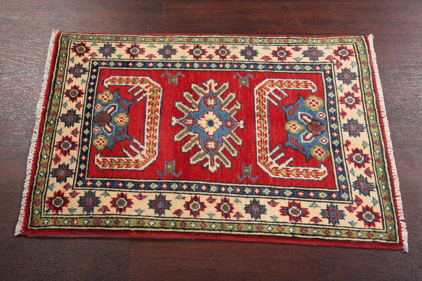 Geometric Red Super Kazak Oriental Area Rug 2x3