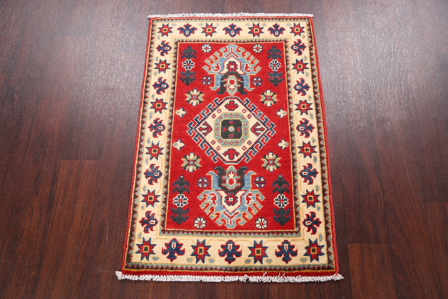 Red Geometric Super Kazak Oriental Area Rug 2x3