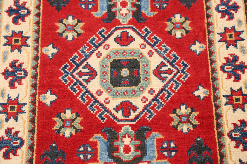 Red Geometric Super Kazak Oriental Area Rug 2x3