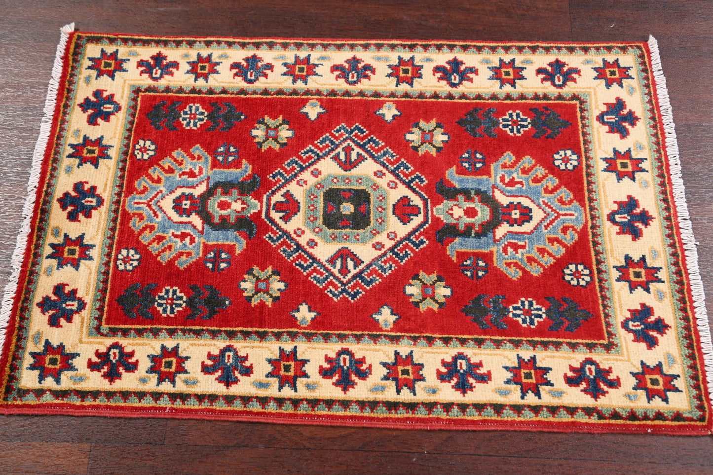 Red Geometric Super Kazak Oriental Area Rug 2x3