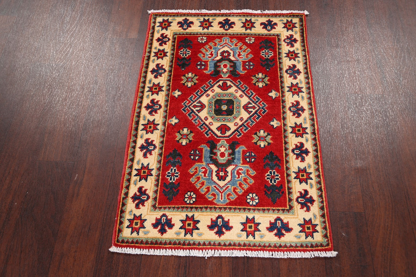 Red Geometric Super Kazak Oriental Area Rug 2x3