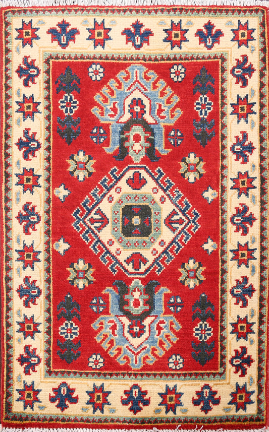 Red Geometric Super Kazak Oriental Area Rug 2x3