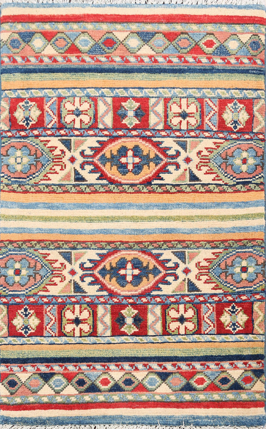 Geometric Super Kazak Wool Area Rug 2x3