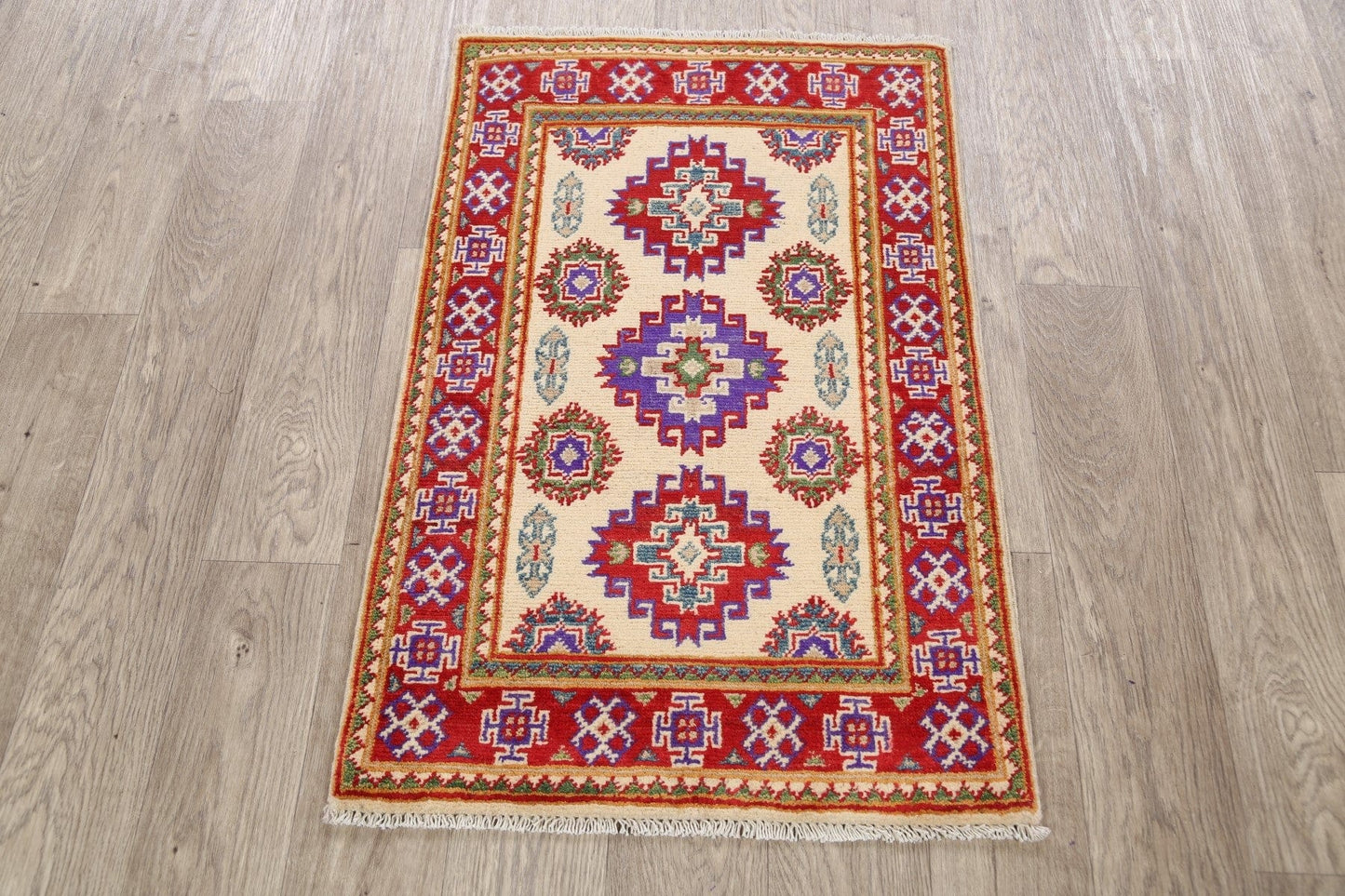 Geometric Ivory Super Kazak Oriental Area Rug 2x3