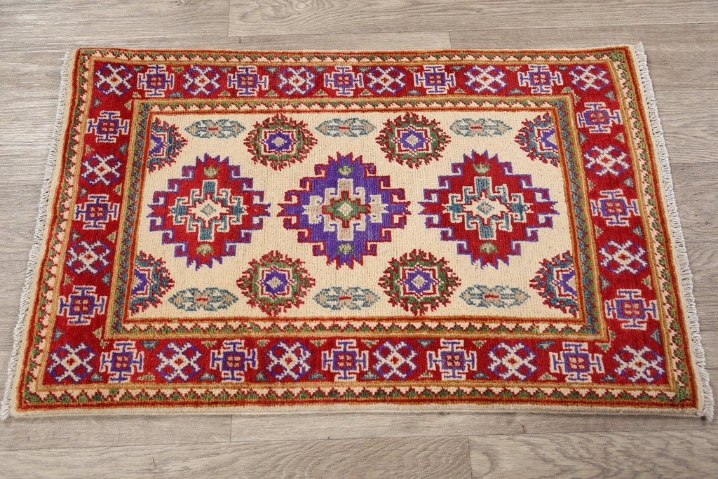 Geometric Ivory Super Kazak Oriental Area Rug 2x3