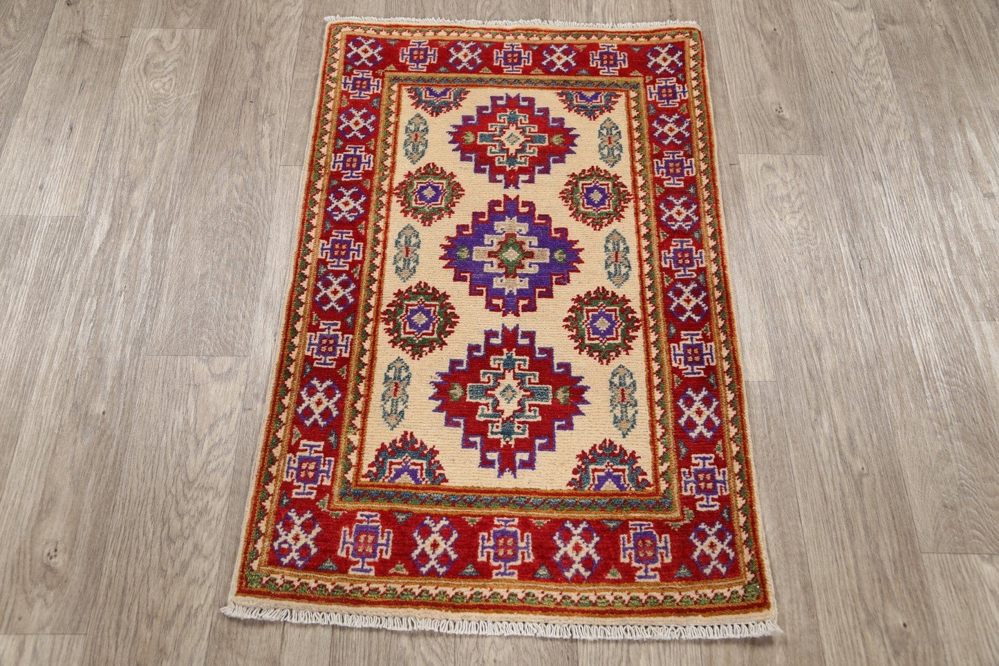 Geometric Ivory Super Kazak Oriental Area Rug 2x3