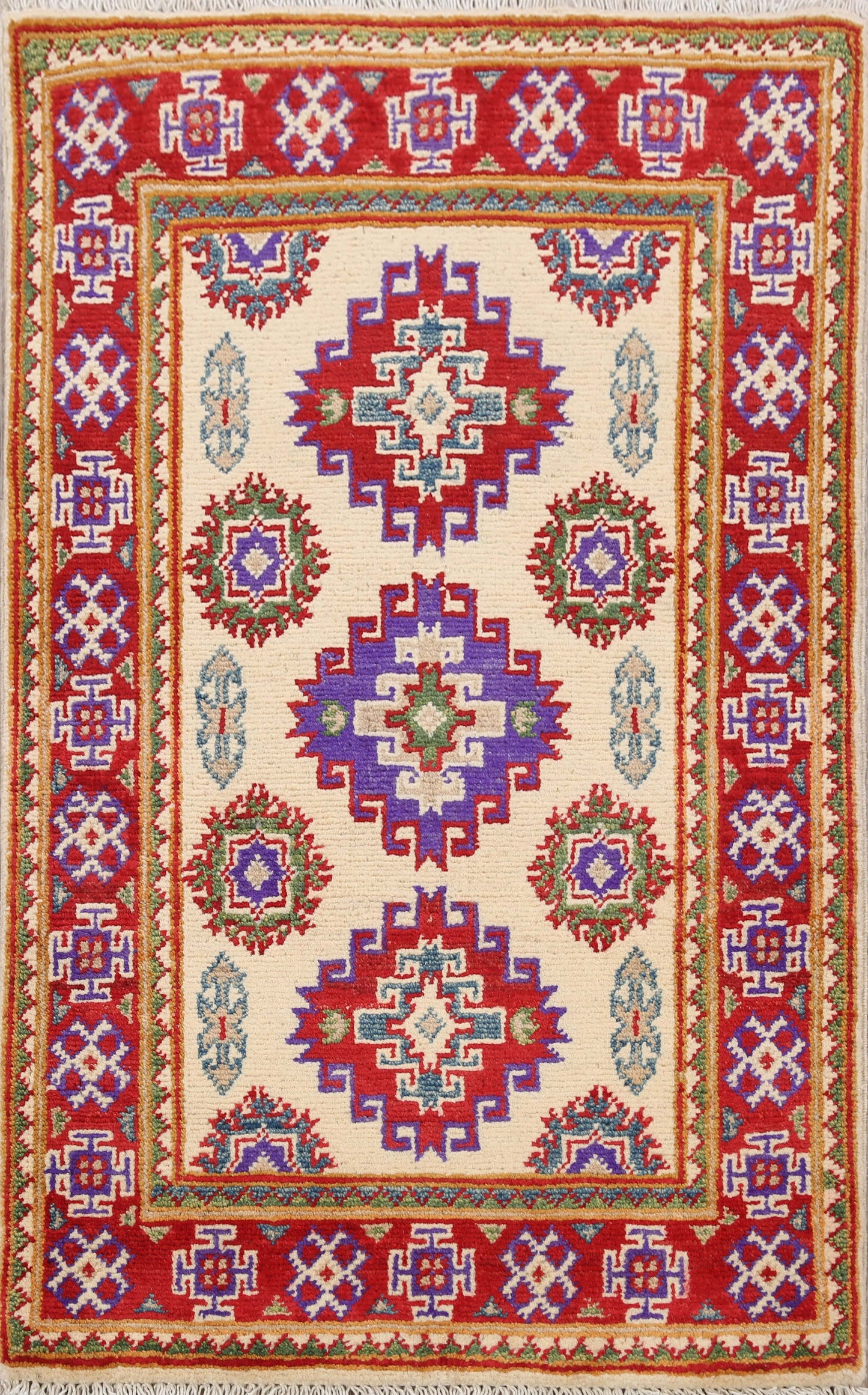 Geometric Ivory Super Kazak Oriental Area Rug 2x3