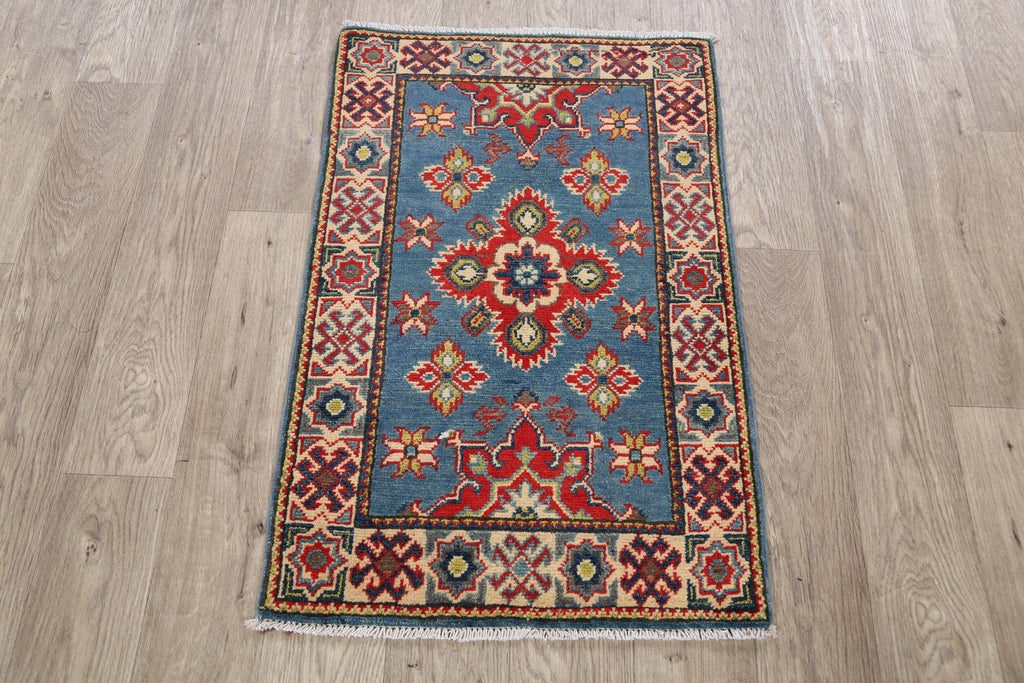 Geometric Blue Super Kazak Oriental Area Rug 2x3