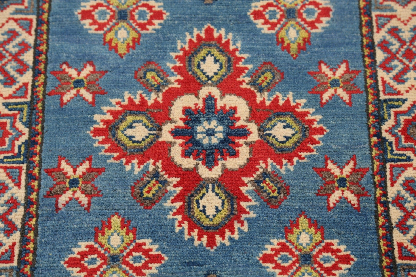 Geometric Blue Super Kazak Oriental Area Rug 2x3