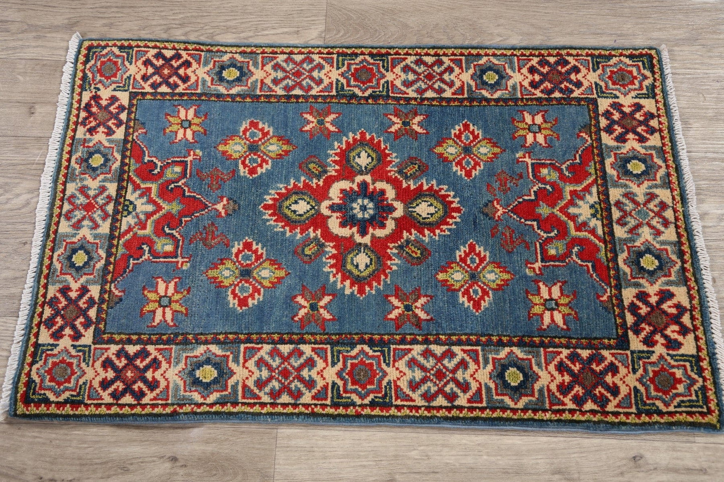 Geometric Blue Super Kazak Oriental Area Rug 2x3