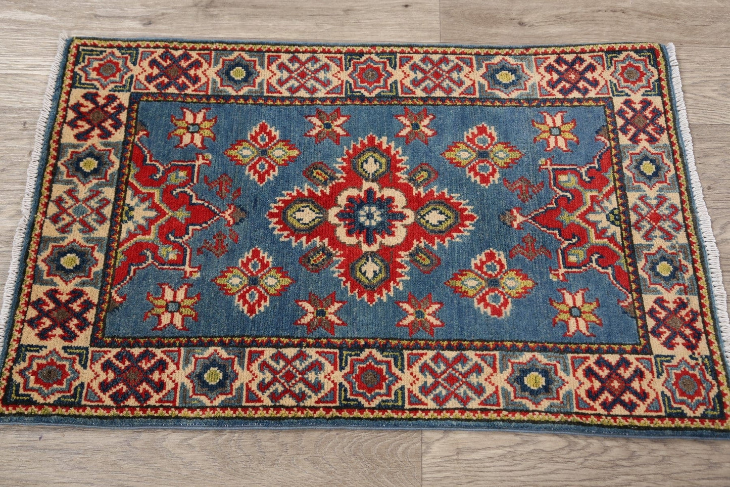 Geometric Blue Super Kazak Oriental Area Rug 2x3