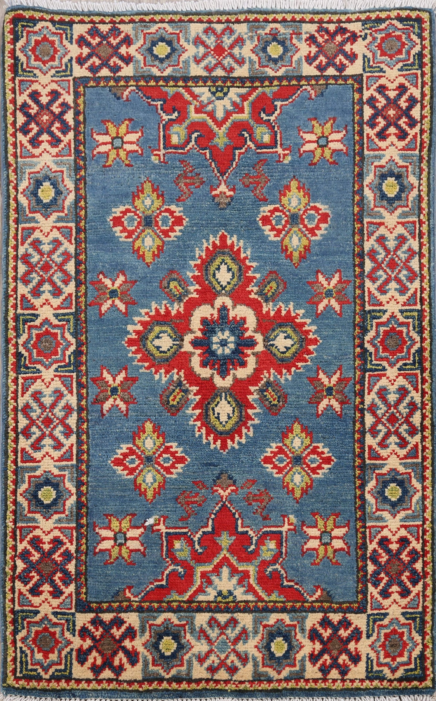 Geometric Blue Super Kazak Oriental Area Rug 2x3