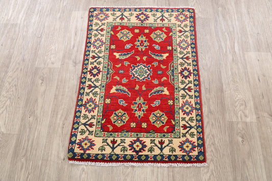 Red Geometric Super Kazak Oriental Area Rug 2x3