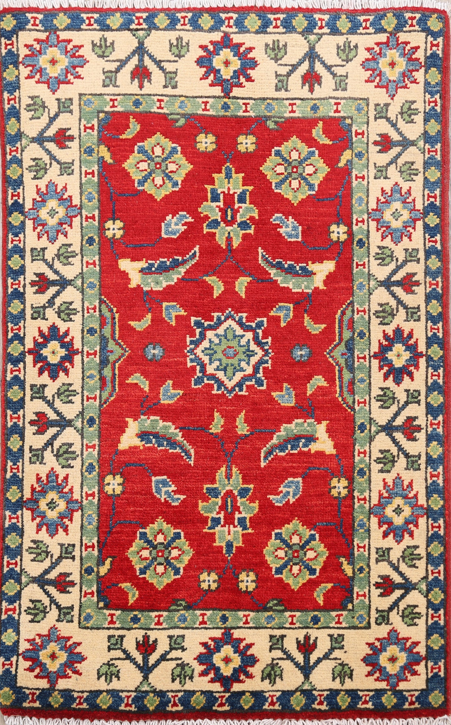 Red Geometric Super Kazak Oriental Area Rug 2x3