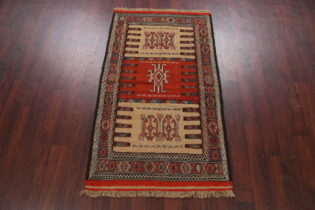 Tribal Sumak Kilim Hand-Woven Persian Area Rug 3x6