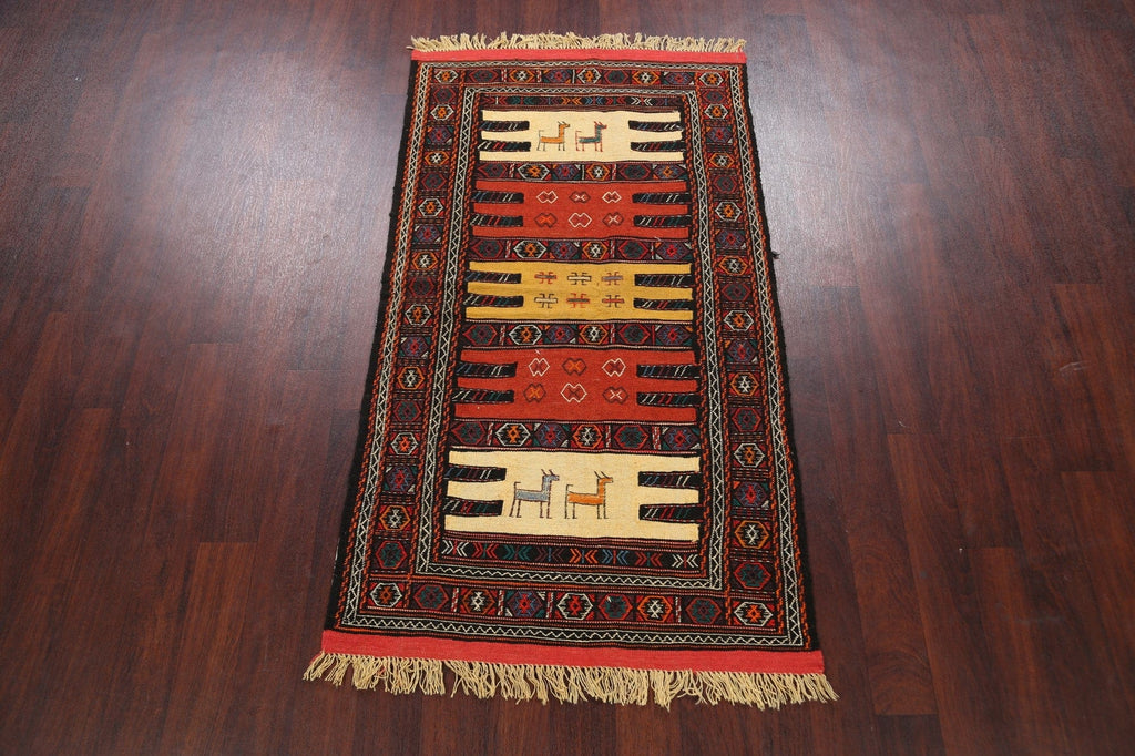 Tribal Sumak Kilim Hand-Woven Persian Area Rug 3x6