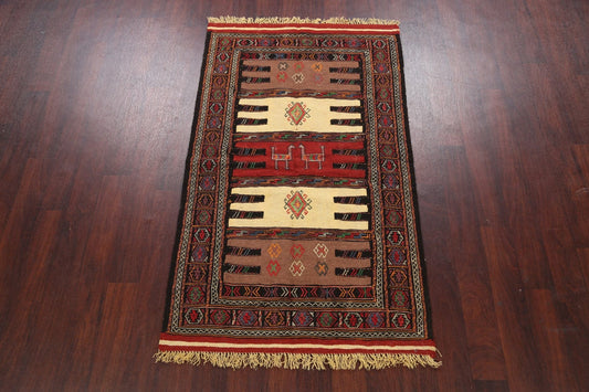 Tribal Sumak Kilim Hand-Woven Persian Area Rug 3x6