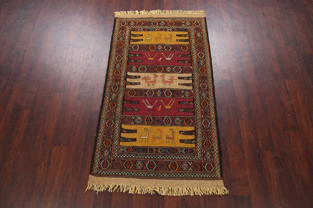 Tribal Sumak Kilim Hand-Woven Persian Area Rug 3x6