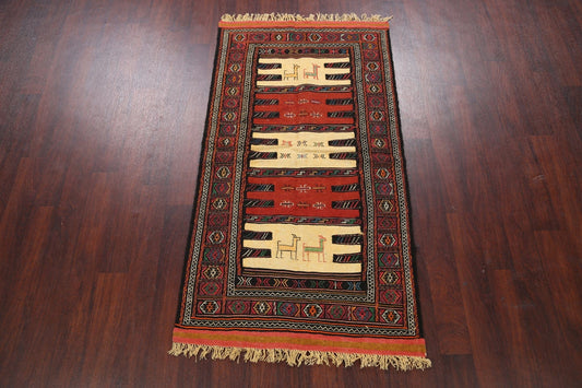 Tribal Sumak Kilim Hand-Woven Persian Area Rug 3x6