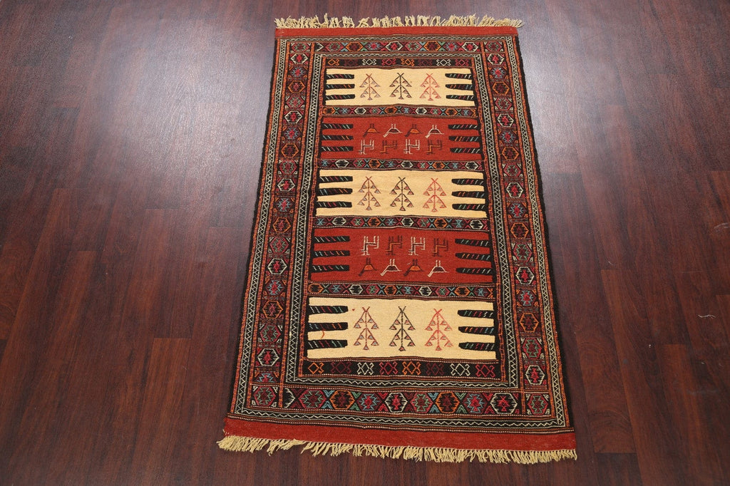 Tribal Sumak Kilim Hand-Woven Persian Area Rug 3x6