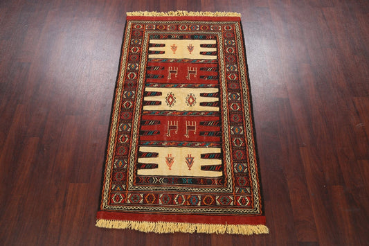 Tribal Sumak Kilim Hand-Woven Persian Area Rug 3x6