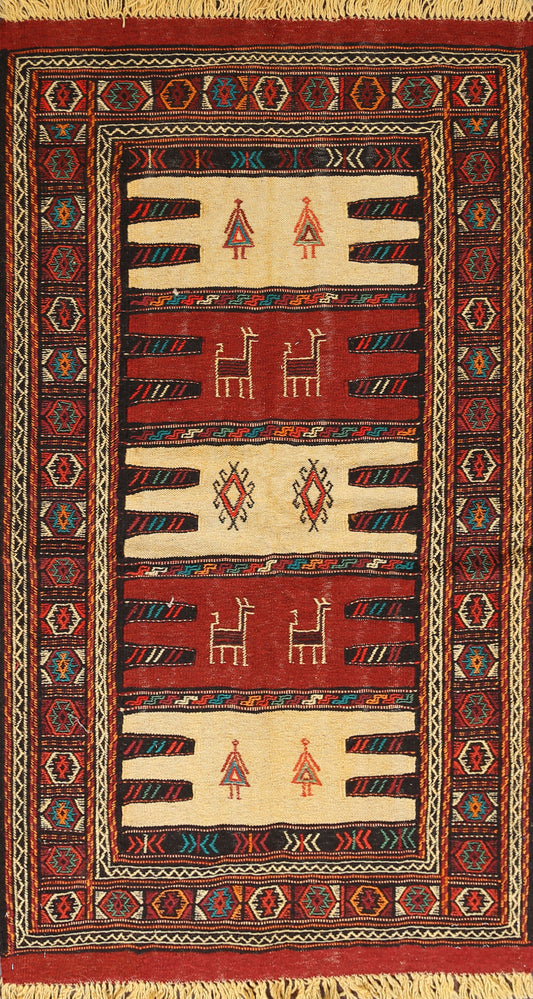 Tribal Sumak Kilim Hand-Woven Persian Area Rug 3x6