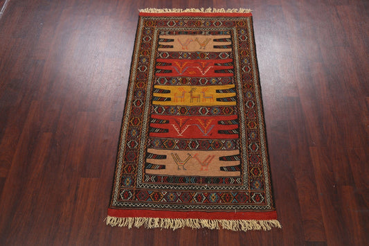 Tribal Sumak Kilim Hand-Woven Persian Area Rug 3x6