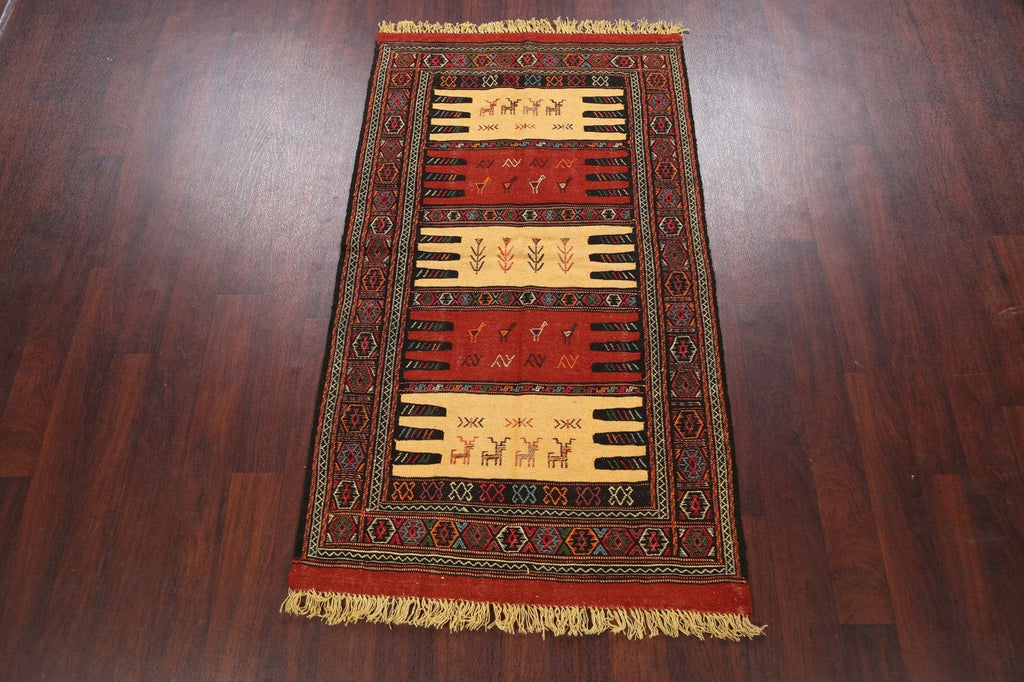 Tribal Sumak Kilim Hand-Woven Persian Area Rug 3x6