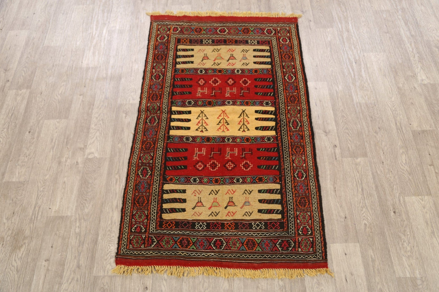 Tribal Sumak Kilim Hand-Woven Persian Area Rug 3x6