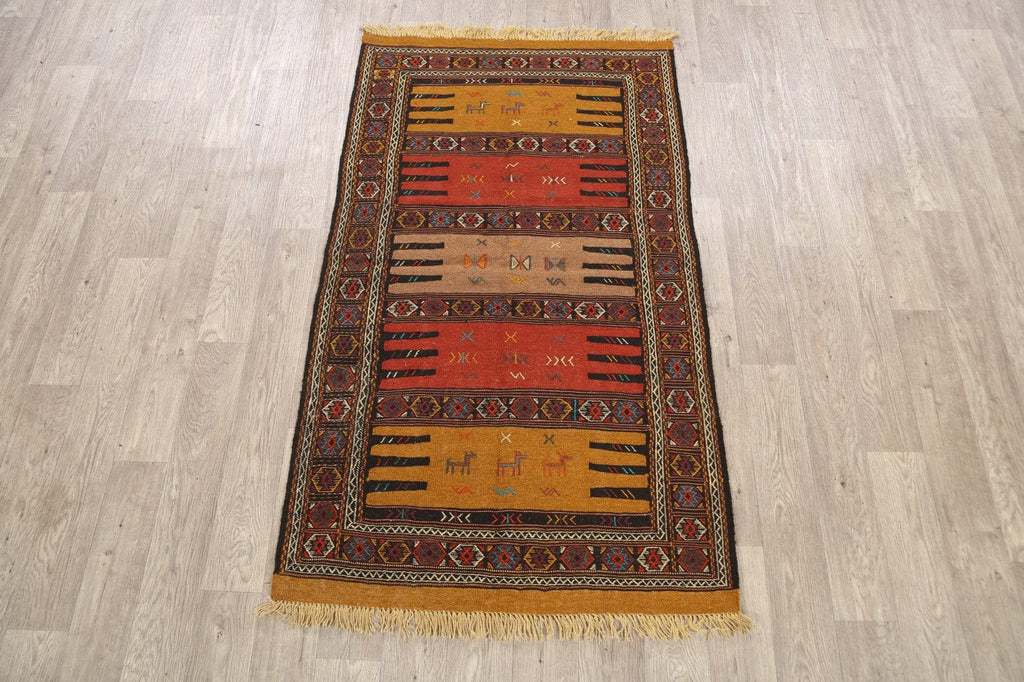 Tribal Sumak Kilim Hand-Woven Persian Area Rug 3x6