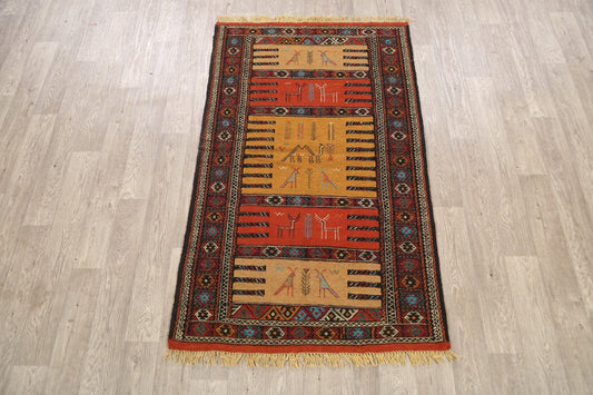 Tribal Sumak Kilim Hand-Woven Persian Area Rug 4x6