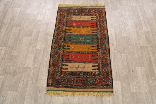 Tribal Sumak Kilim Hand-Woven Persian Area Rug 3x6