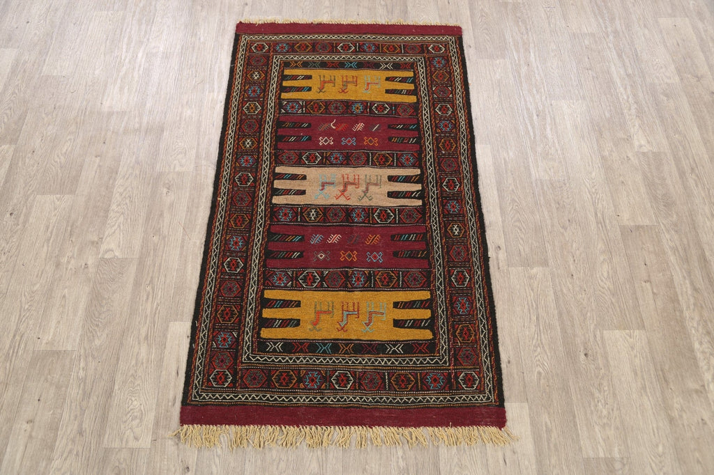 Tribal Sumak Kilim Hand-Woven Persian Area Rug 3x6