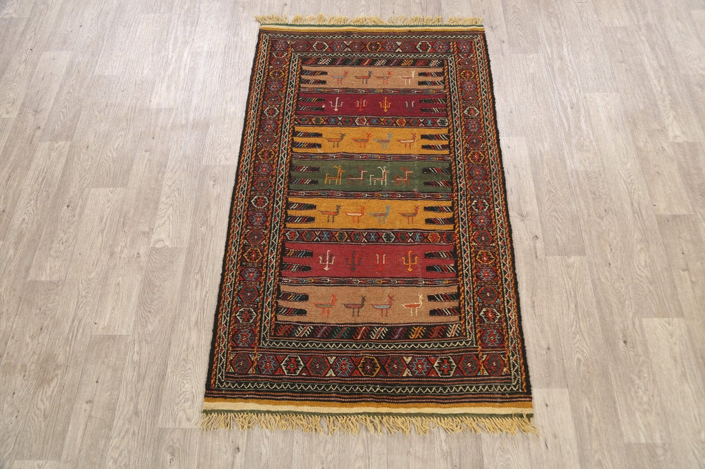 Tribal Sumak Kilim Hand-Woven Persian Area Rug 3x6