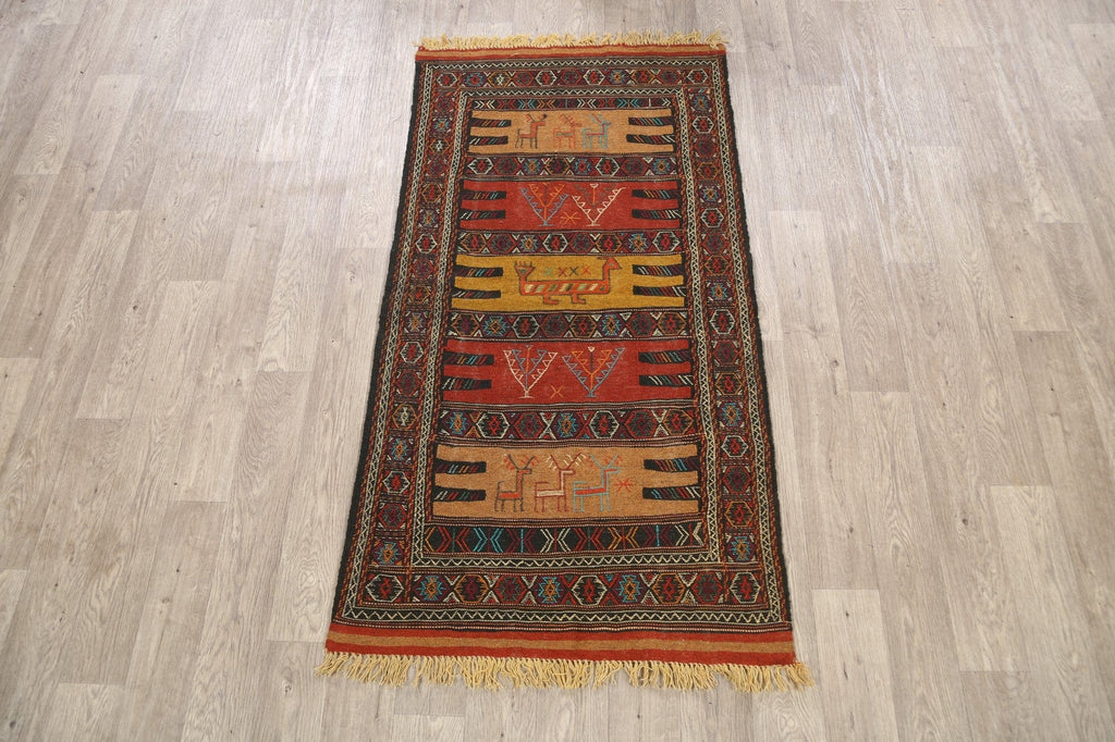 Tribal Sumak Kilim Hand-Woven Persian Area Rug 3x6