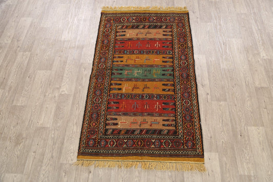 Tribal Sumak Kilim Hand-Woven Persian Area Rug 3x6