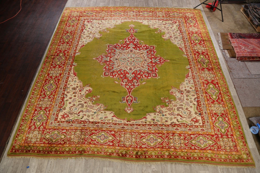 Antique Large Green Oushak Turkish Area Rug 13x14