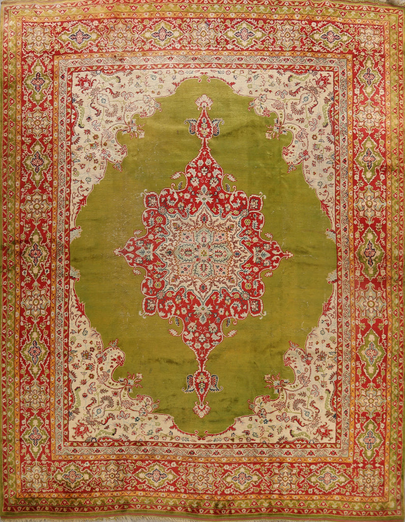 Antique Large Green Oushak Turkish Area Rug 13x14