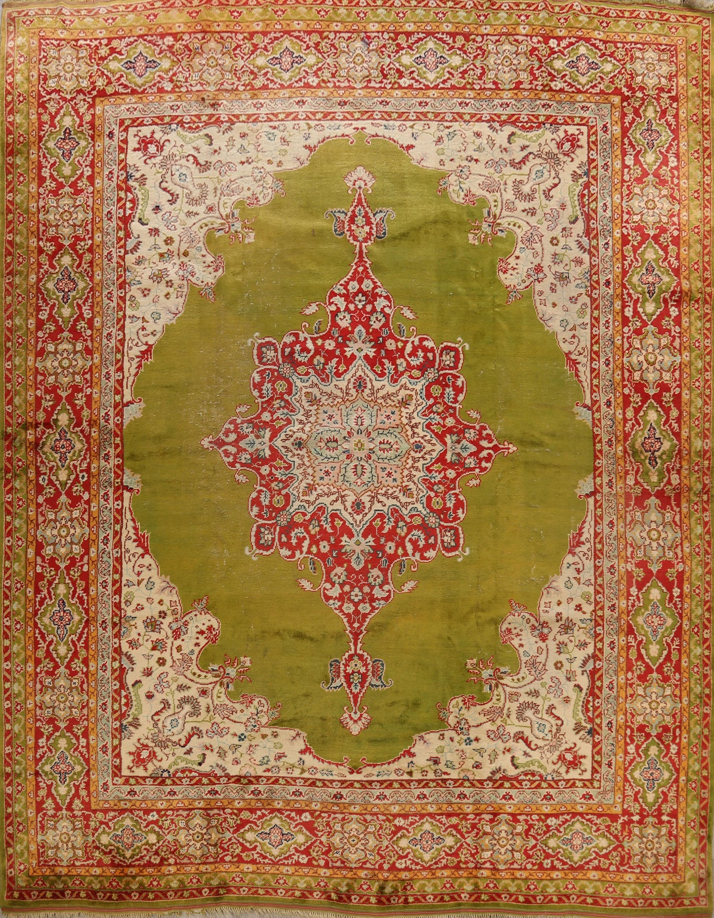 Antique Large Green Oushak Turkish Area Rug 13x14