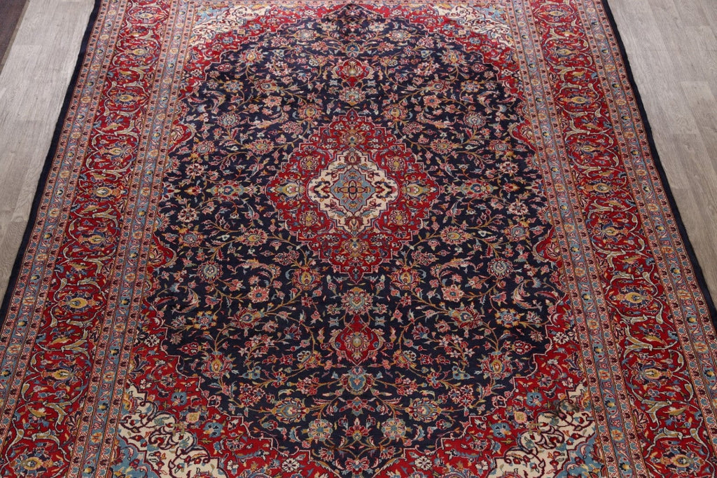 Traditional Floral Navy Blue Kashan Persian Area Rug 10x13