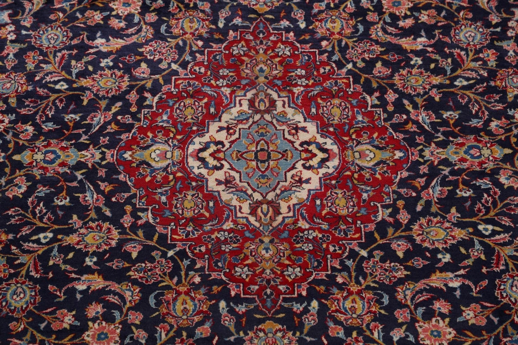 Traditional Floral Navy Blue Kashan Persian Area Rug 10x13