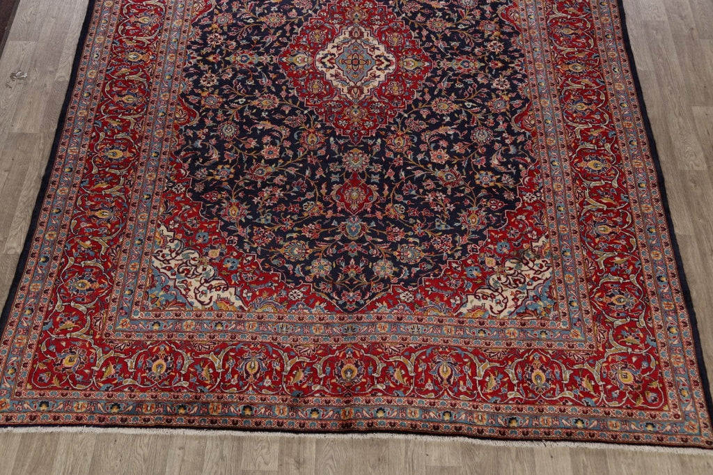 Traditional Floral Navy Blue Kashan Persian Area Rug 10x13