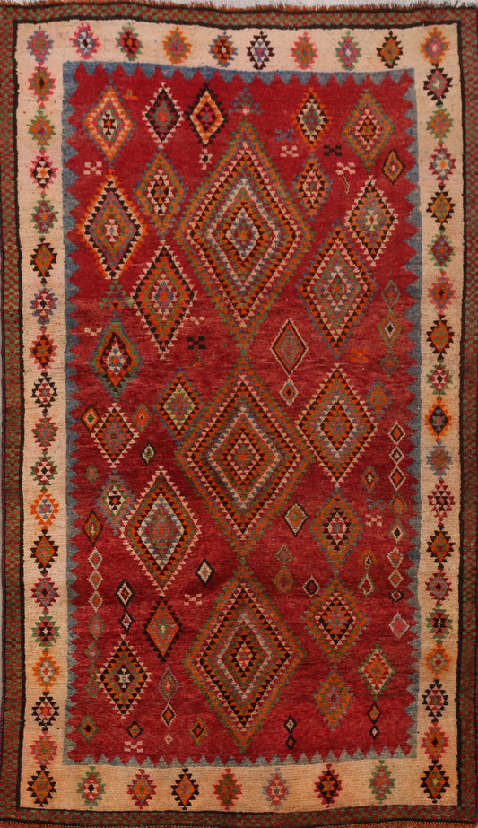 Geometric Red Gabbeh Persian Area Rug 4x7