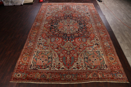 Antique Heriz Serapi Vegetable Dye Persian Area Rug 12x19